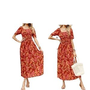 Zesica Dress Womens Size‎ XL Orange Pink Floral Smocked Ruffle Beach Boho New